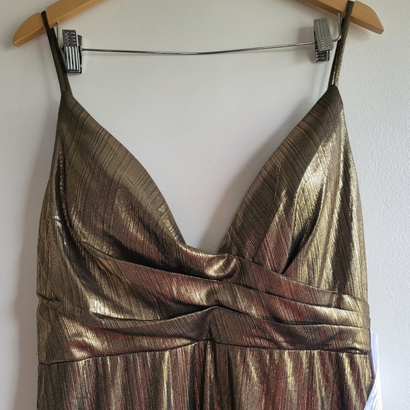 Ieena Mac Duggal, Metallic Faux Wrap Spaghetti Strap Gown, Bronze, Size 10, NWOT - Picture 6 of 11